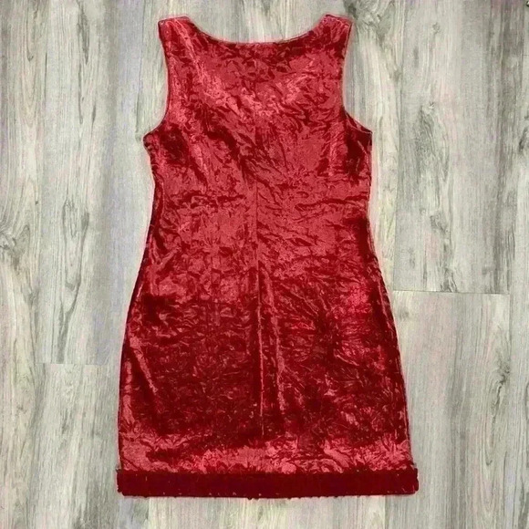 Nicole Miller Women’s Soft Red Velour Sleeveless Ruffle Mini Dress Size M - Picture 4 of 7